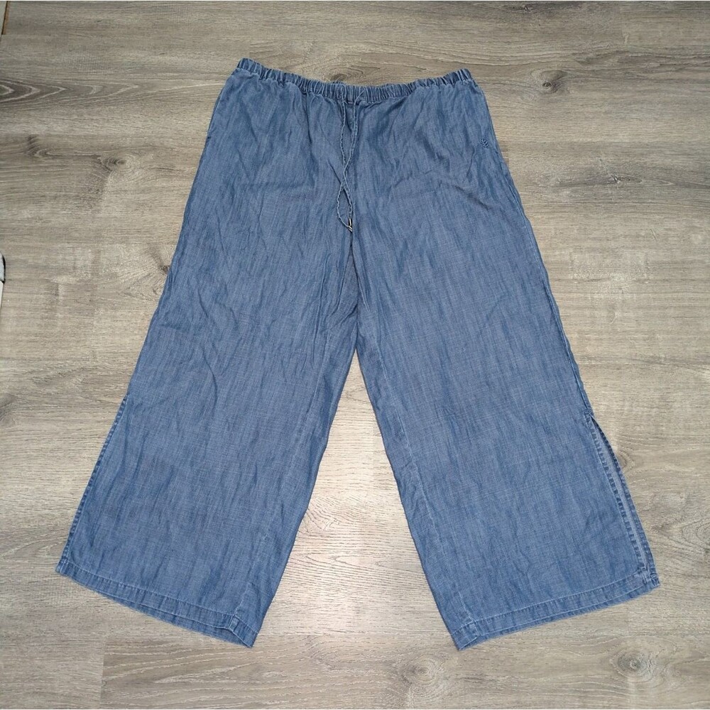 Coolibar Enclave Chambray Wide Leg Pull On Drawstring Lounge Pants XL UPF 50+